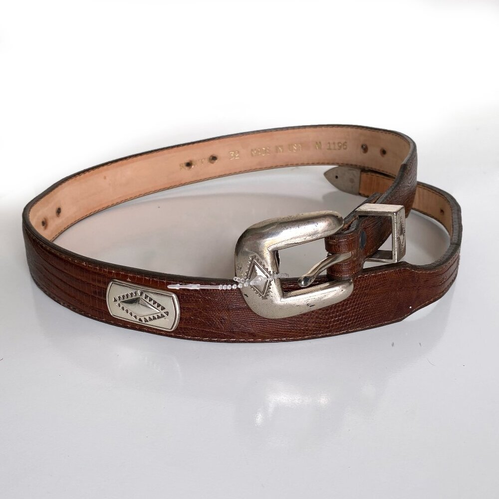 Vintage Santa Fe Western Leather Belt 32 Brown Made in USA